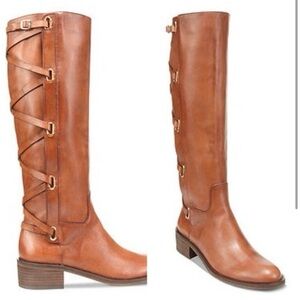 BCBG Tan Cognac Leather Knee High Riding Boots 100% Leather